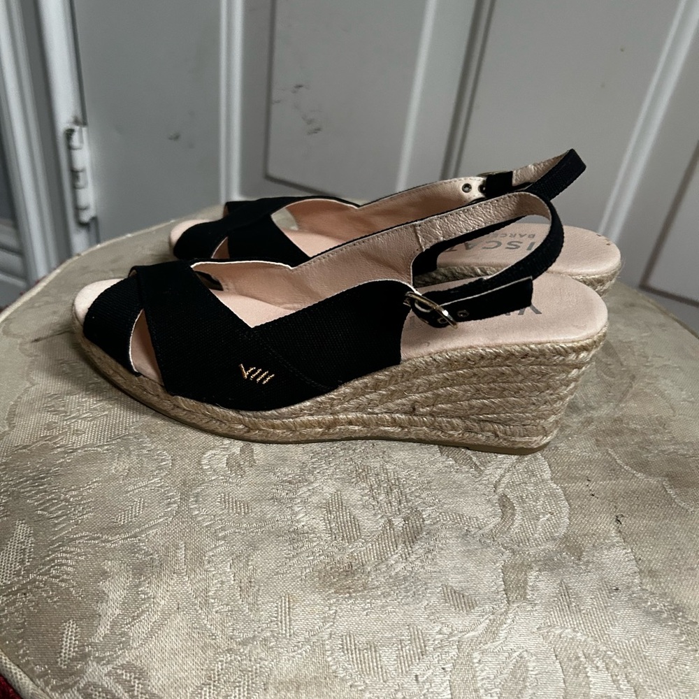 Viscata Barcelona Black Espadrille Wedge Open toe Slingback Espadrille Wedge - Picture 6 of 14